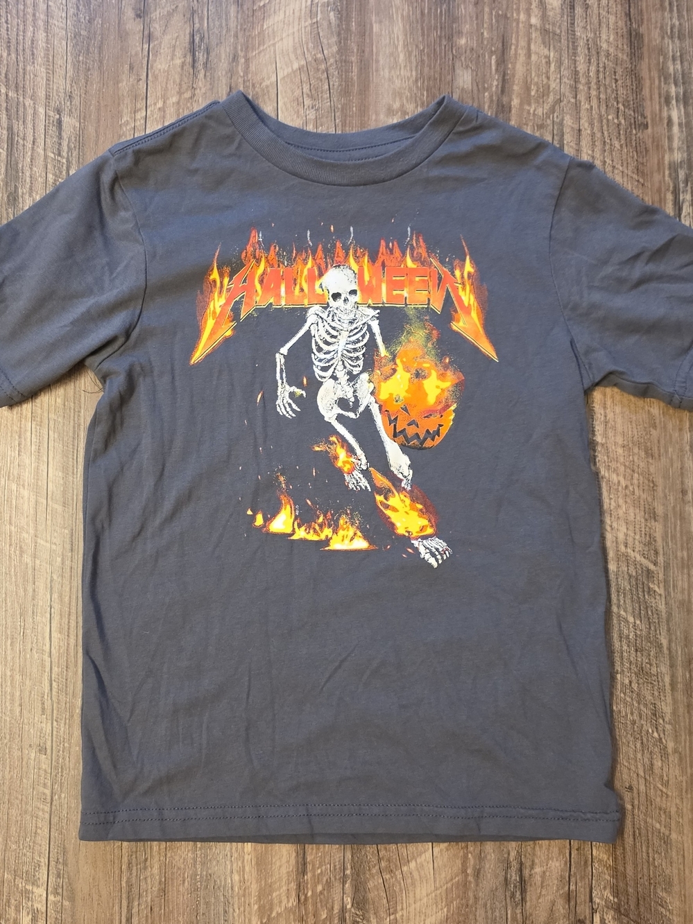 Way To Celebrate Heavy Metal Flaming Skeleton Basketball T-Shirt – Youth Small